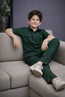 Royal deep green kids summer Co-ords in Irish Linen
