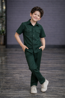 Royal deep green kids summer Co-ords in Irish Linen