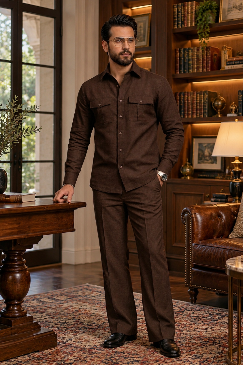 Brown Full sleeve Men Co-ords set_ RR