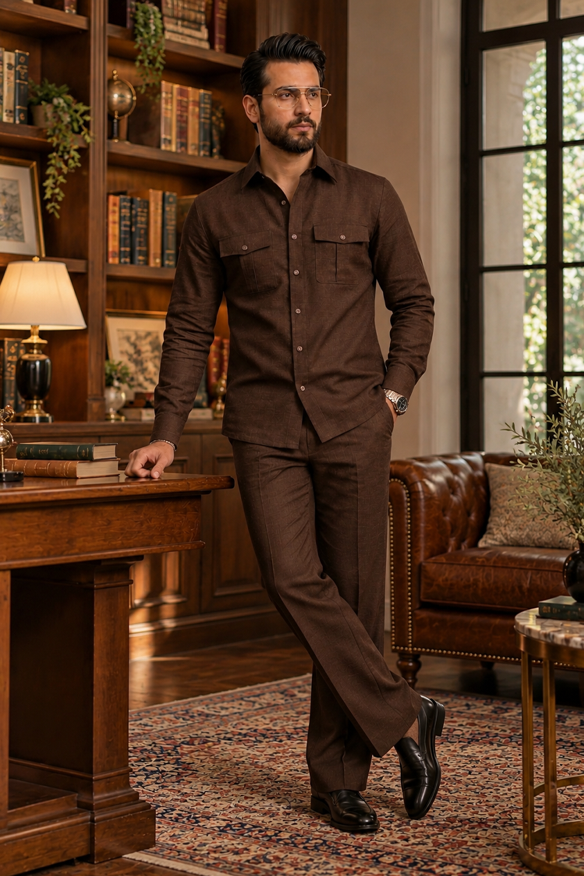 Brown Full sleeve Men Co-ords set_ RR