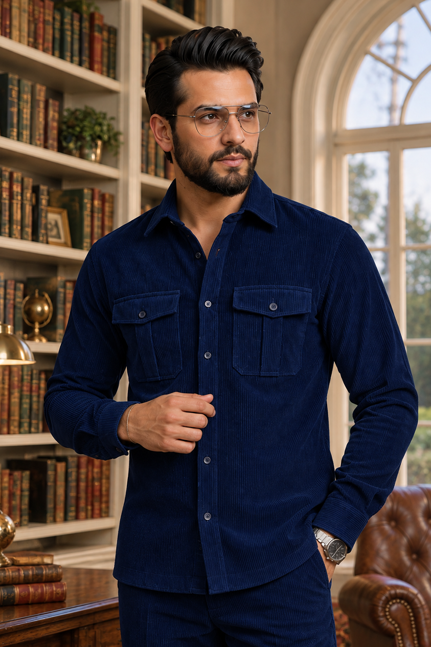 Navy Blue Corduroy Winter Co-ords Set_RR