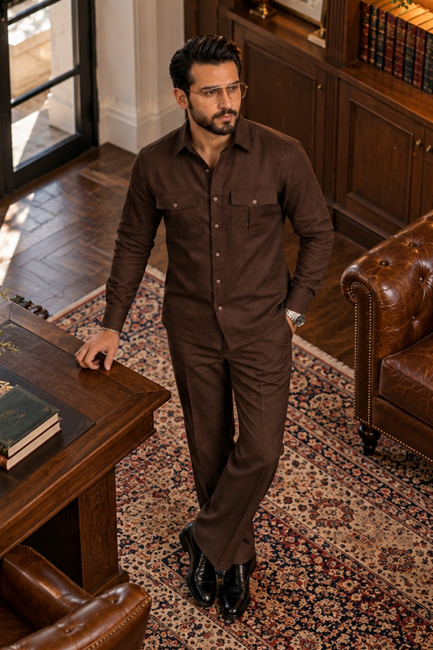 Brown Full sleeve Men Co-ords set_ RR
