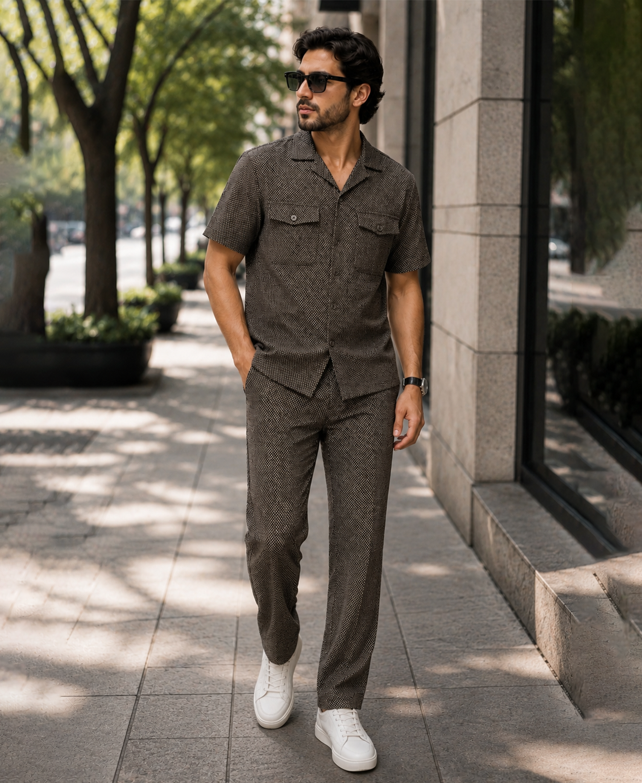 Brown Texture Luxury Summer Co-ords Set