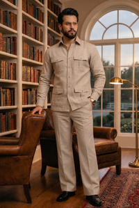 Beige full sleeve 4 pocket Men Co-ords set RR