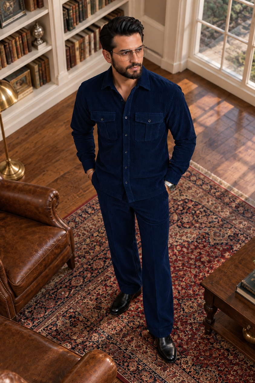 Navy Blue Corduroy Winter Co-ords Set_RR