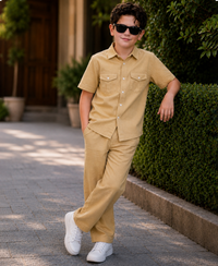 Vegas gold summer kid's Co-ords set in Irish Linen