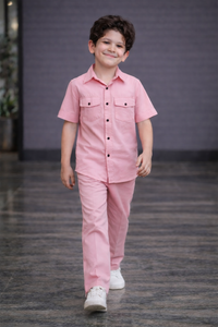 Carnation pink summer kids Co-ords in Irish Linen