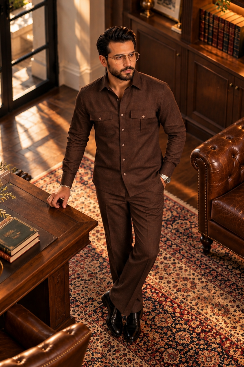 Brown Full sleeve Men Co-ords set_ RR