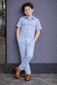Sky Blue Summer Kids Co-ords in Irish Linen