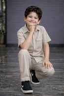 Dune beige kids summer Co-ords in Irish Linen