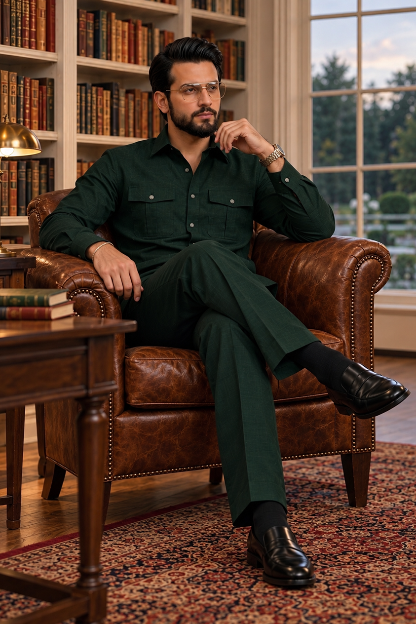 Dark green full sleeve Men Co-ords set RR