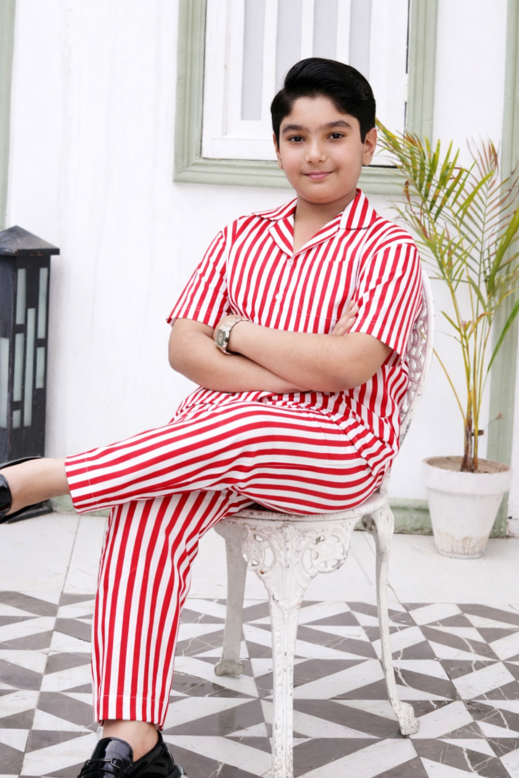 White Red Stripes Premium Cotton Co-ords