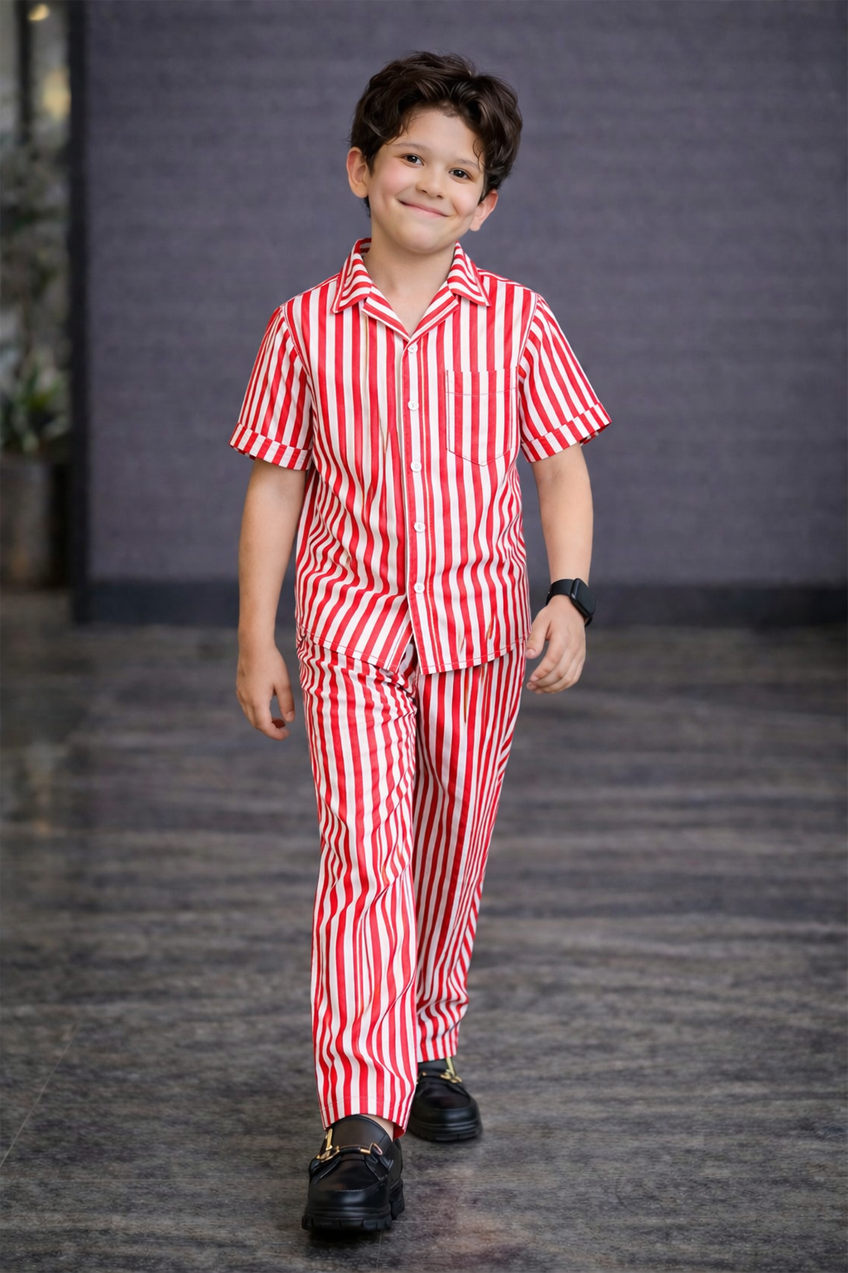 White Red stripes premium summer cotton kids Co-ords