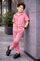 White Red stripes premium summer cotton kids Co-ords