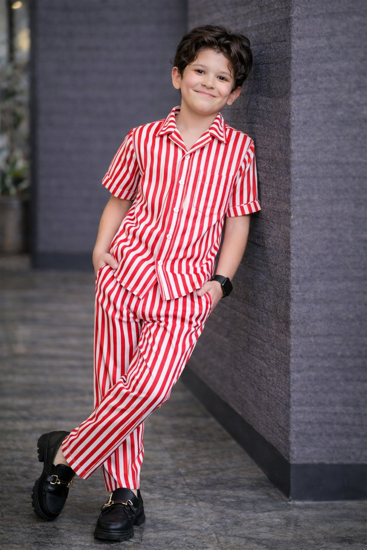 White Red stripes premium summer cotton kids Co-ords