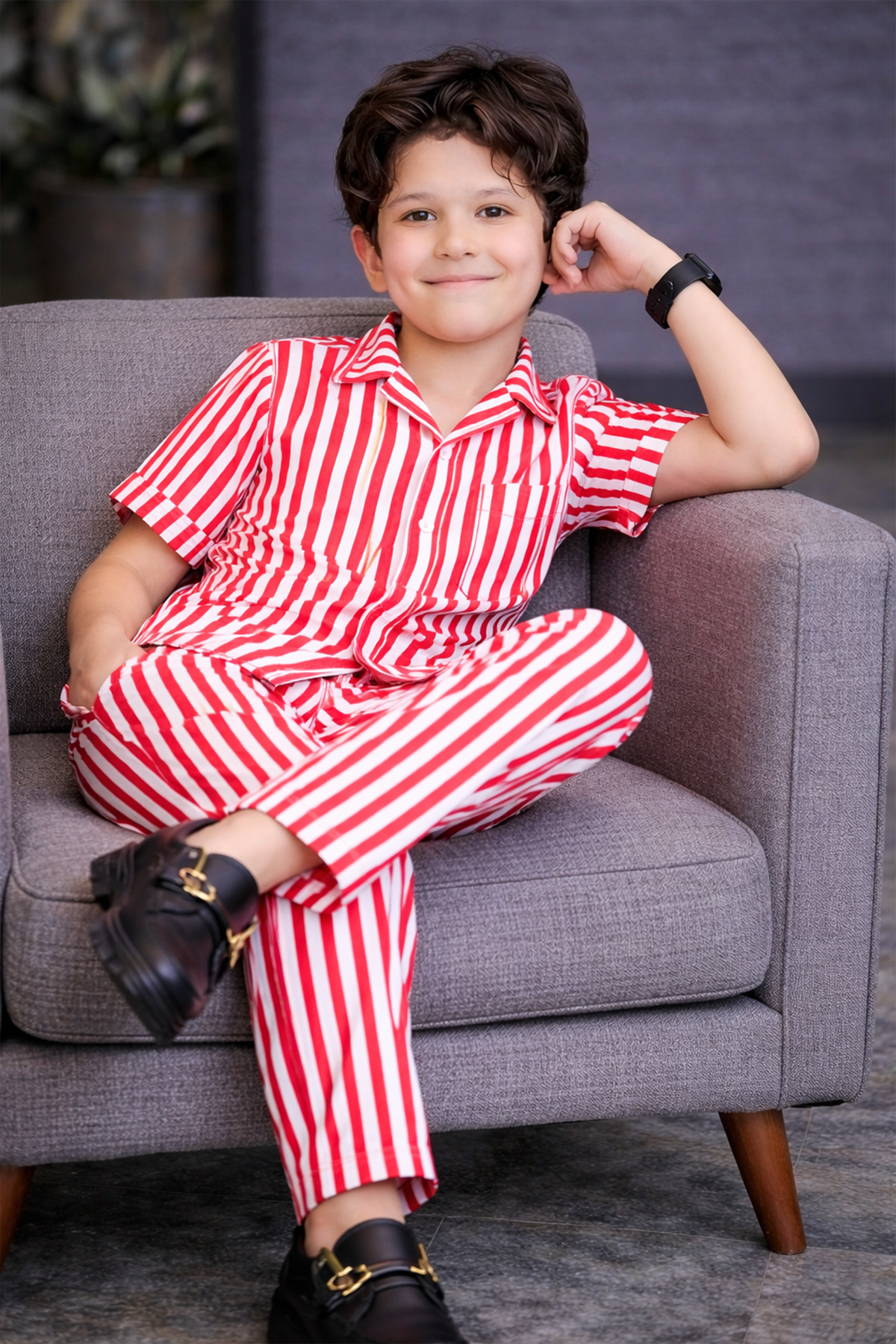White Red stripes premium summer cotton kids Co-ords